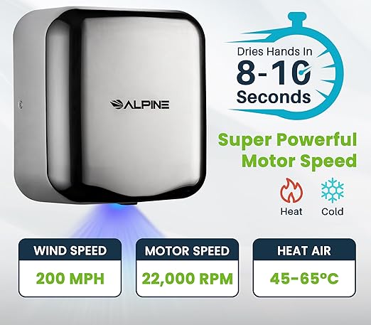 Alpine Automatic Hand Dryers for Bathrooms Commercial High Speed 110-120V Stainless Steel Electric