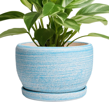 SQOWL Ceramic Planter - 8 inch Pot for Plants Indoor Outdoor, Modern Ceramic Flower Pot with