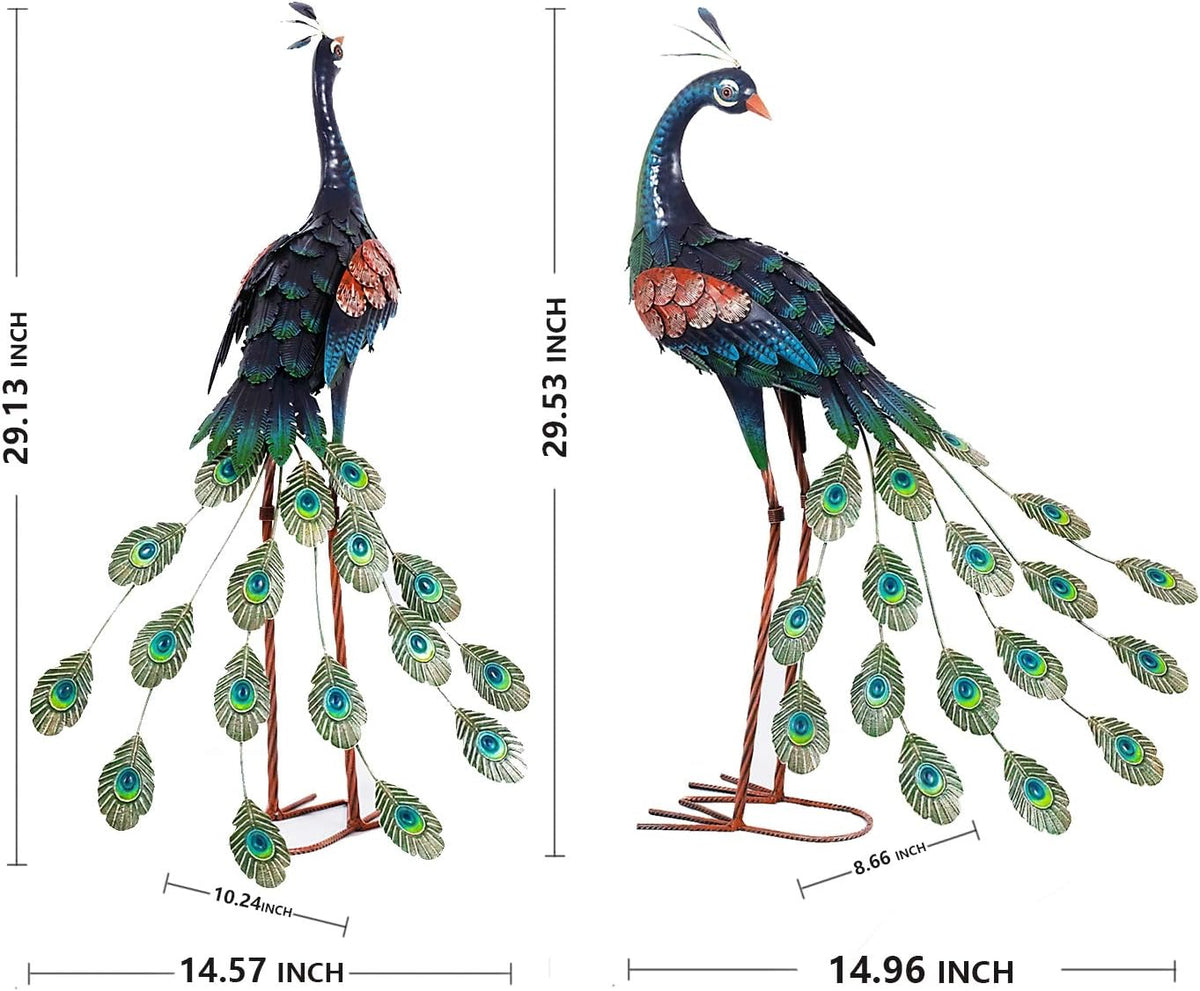chisheen Garden Decor Outdoor Statues, Metal Peacock Decor for Outside, Garden Art Sculptures