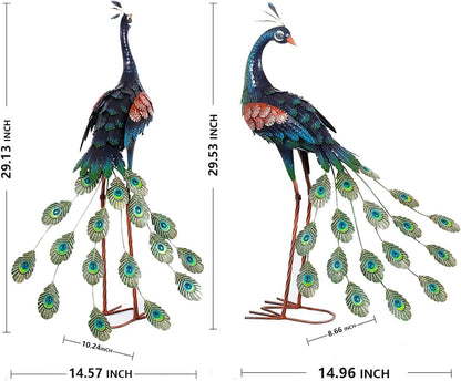 chisheen Garden Decor Outdoor Statues, Metal Peacock Decor for Outside, Garden Art Sculptures