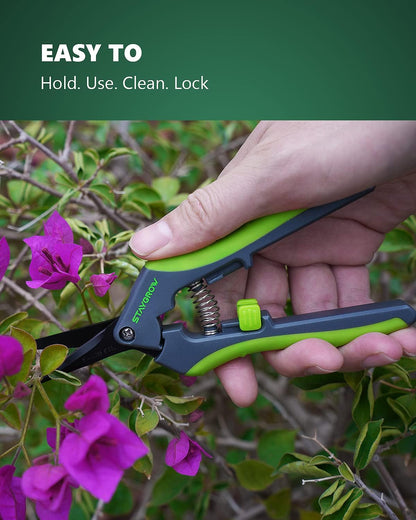 6.5" Straight Pruning Shears for Gardening, Sharp Plant Trimming Scissors for Precise Cuts