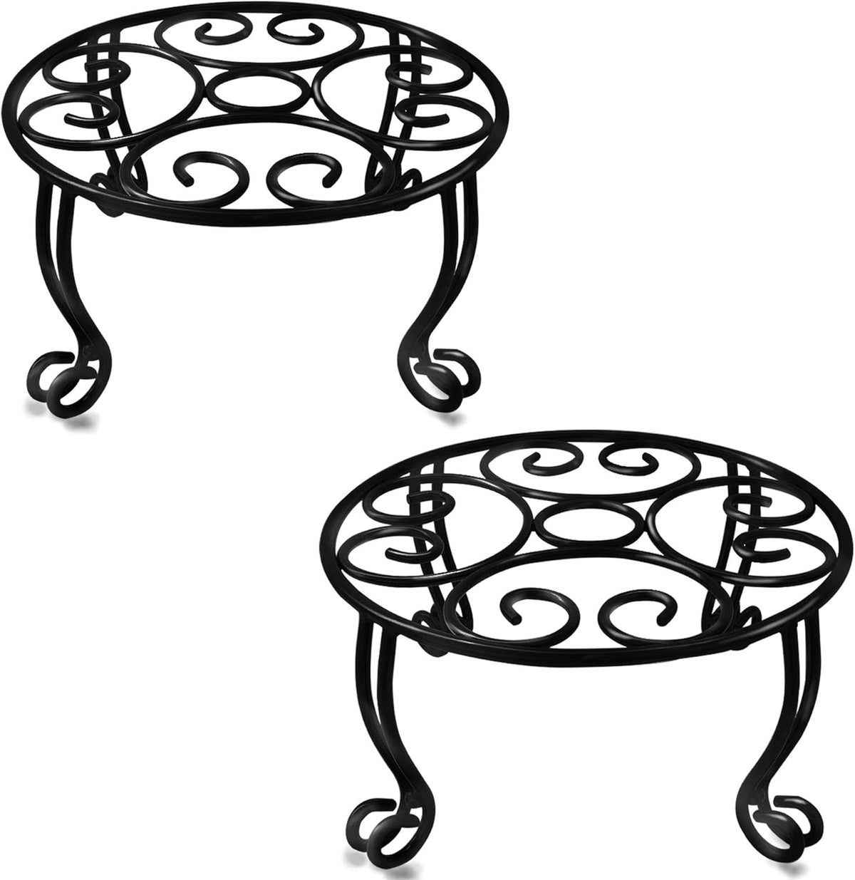 2 Pack Heavy Duty Iron Plant Stand, 11.8'' Diameter, 6'' Tall, Black, Powder Coated, Round, Sturdy