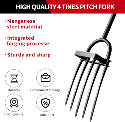 Garden Fork, Pitchforks for Digging Composting Spading, Long Hand Tiller & Cultivator - 5 Tine, 45