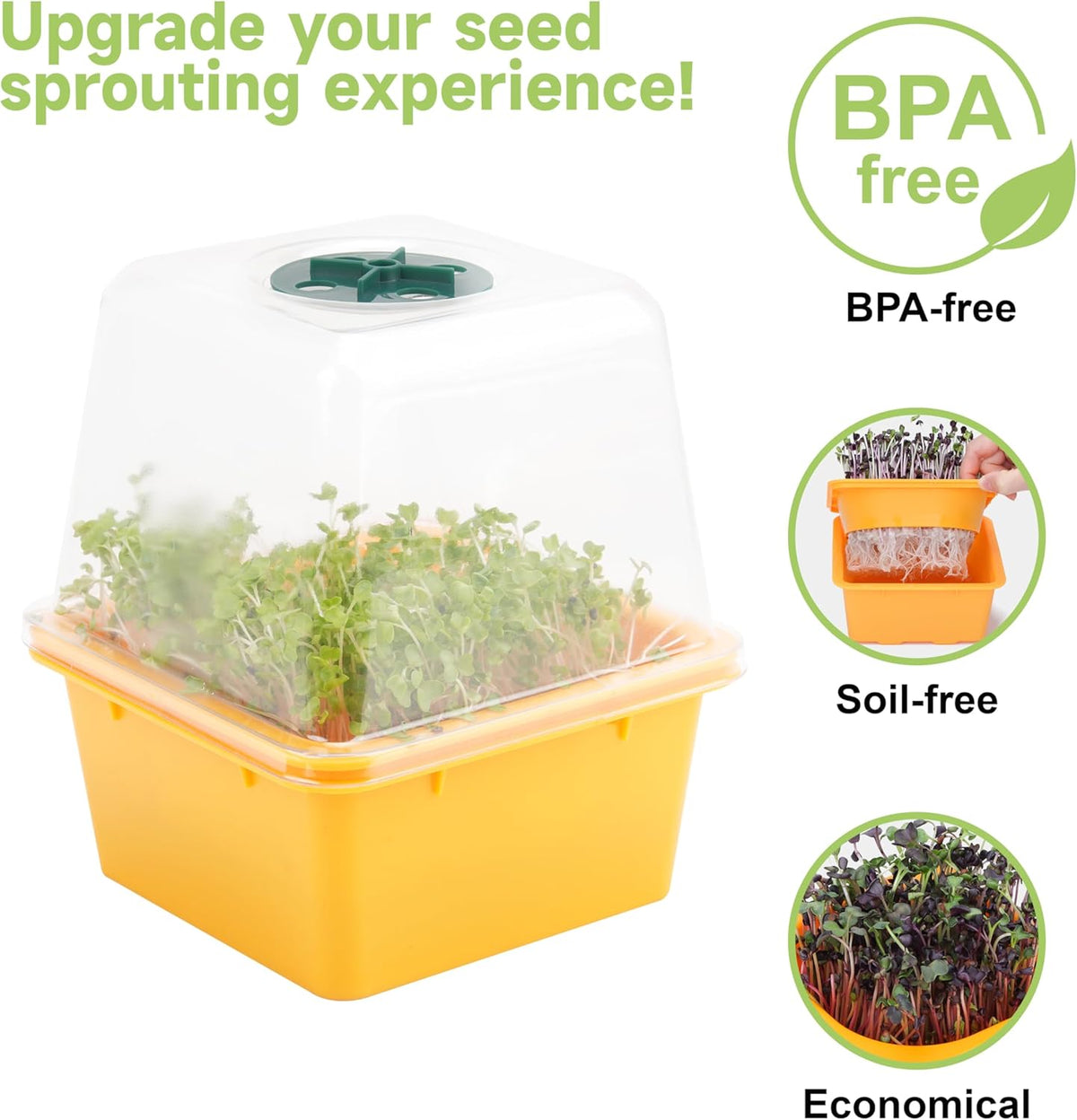 Microgreen Growing Trays, LUVCSOY Sprouting Tray with Humidity Dome, 1.2 mm Small Mesh Holes, BPA
