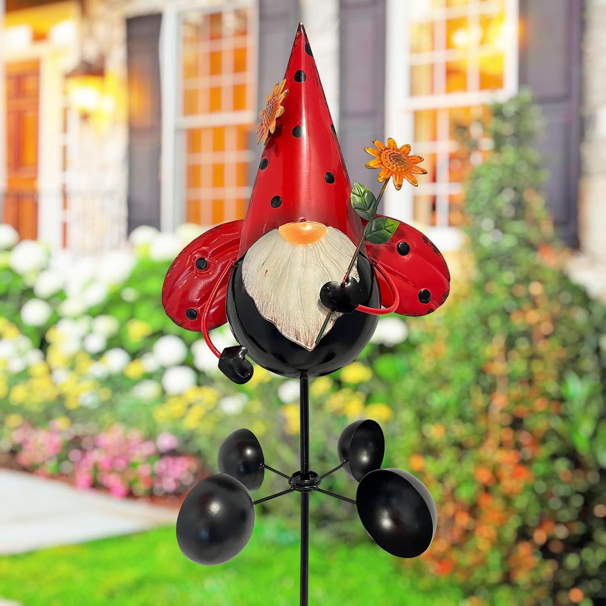 HONGLAND Gnome Metal Yard Art, Gnomes Garden Statue Outdoor Decor, 48 inch Gnome Decorations 360