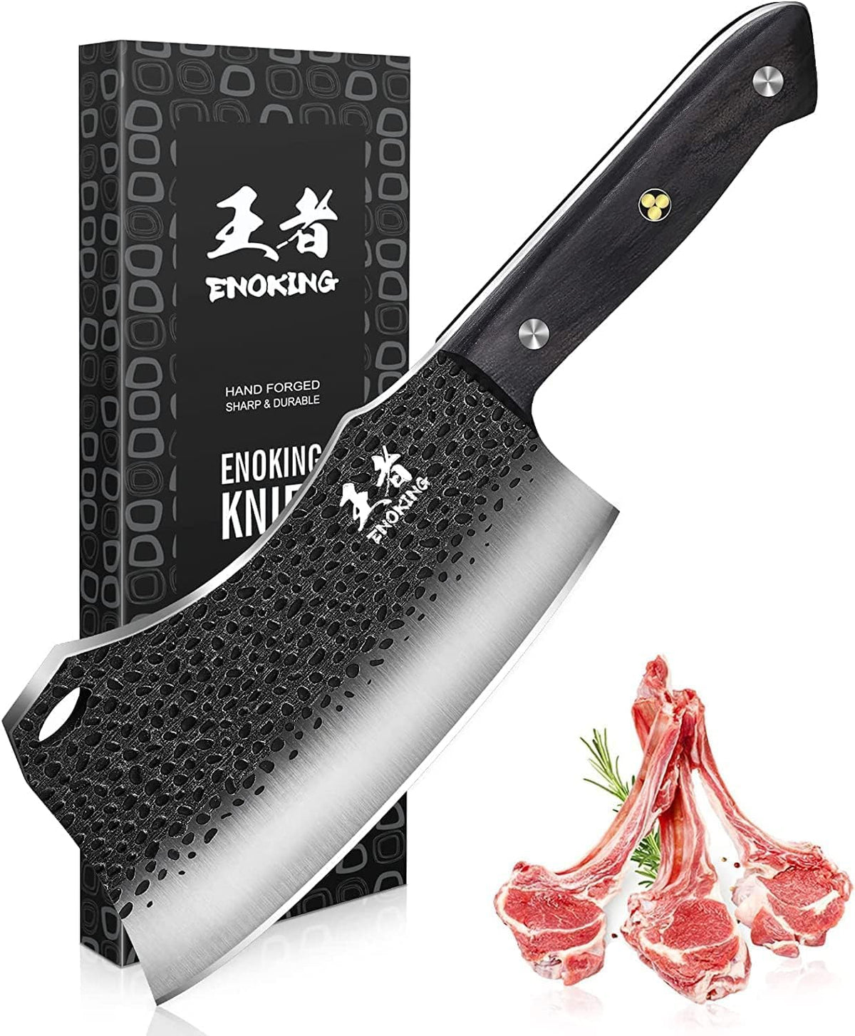 ENOKING 7.1″ Butcher Knife & Chef’s Knives – Hand Forged High Carbon Stainless Steel, Full Tang for