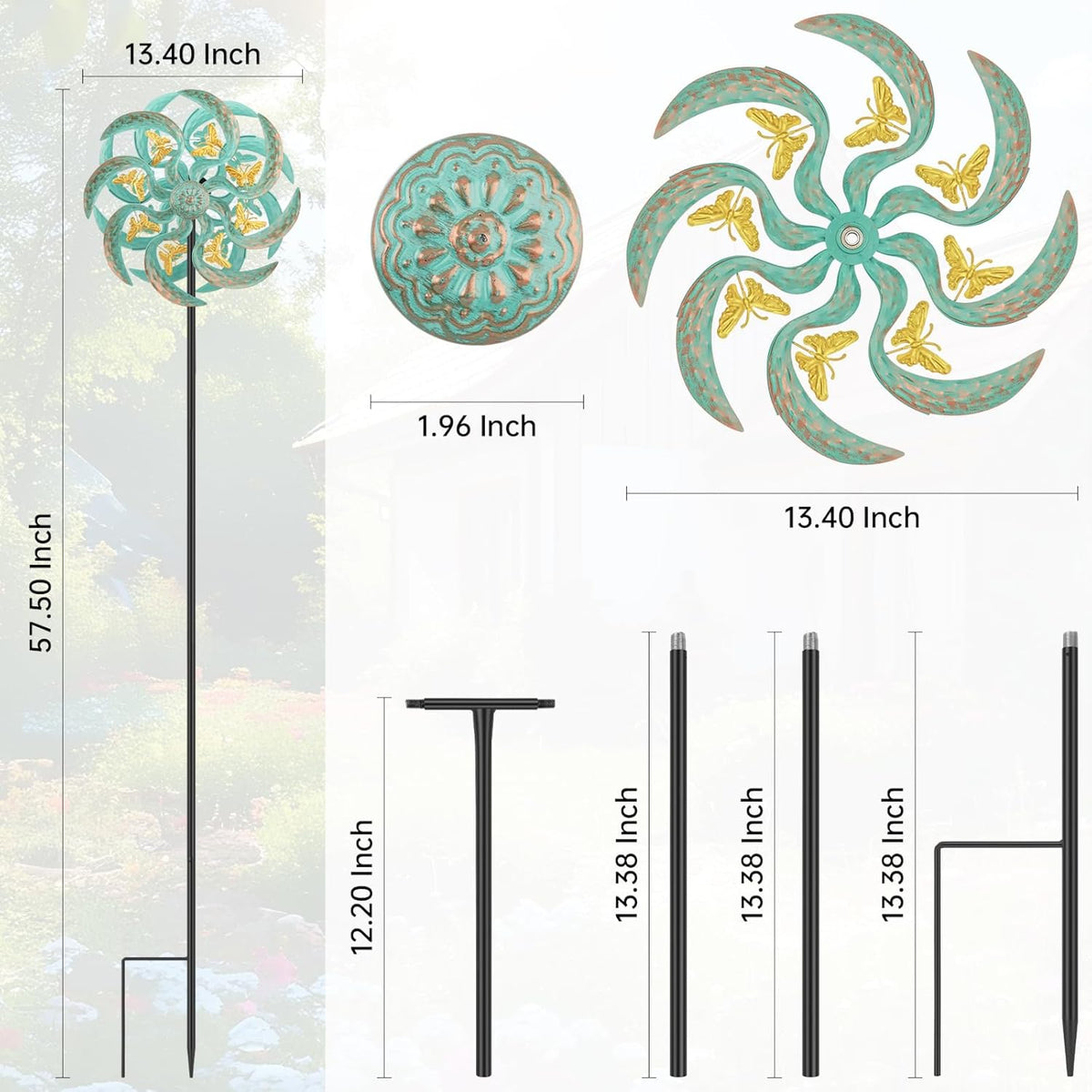 Metal Wind Spinner Outdoor, Golden Butterfly Kinetic Wind Sculpture Spinners with Metal Stake, Yard