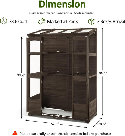 MCombo Wooden Greenhouse, Walk-in Outdoor Greenhouse with Openable Roof and Lockable Door, 0899