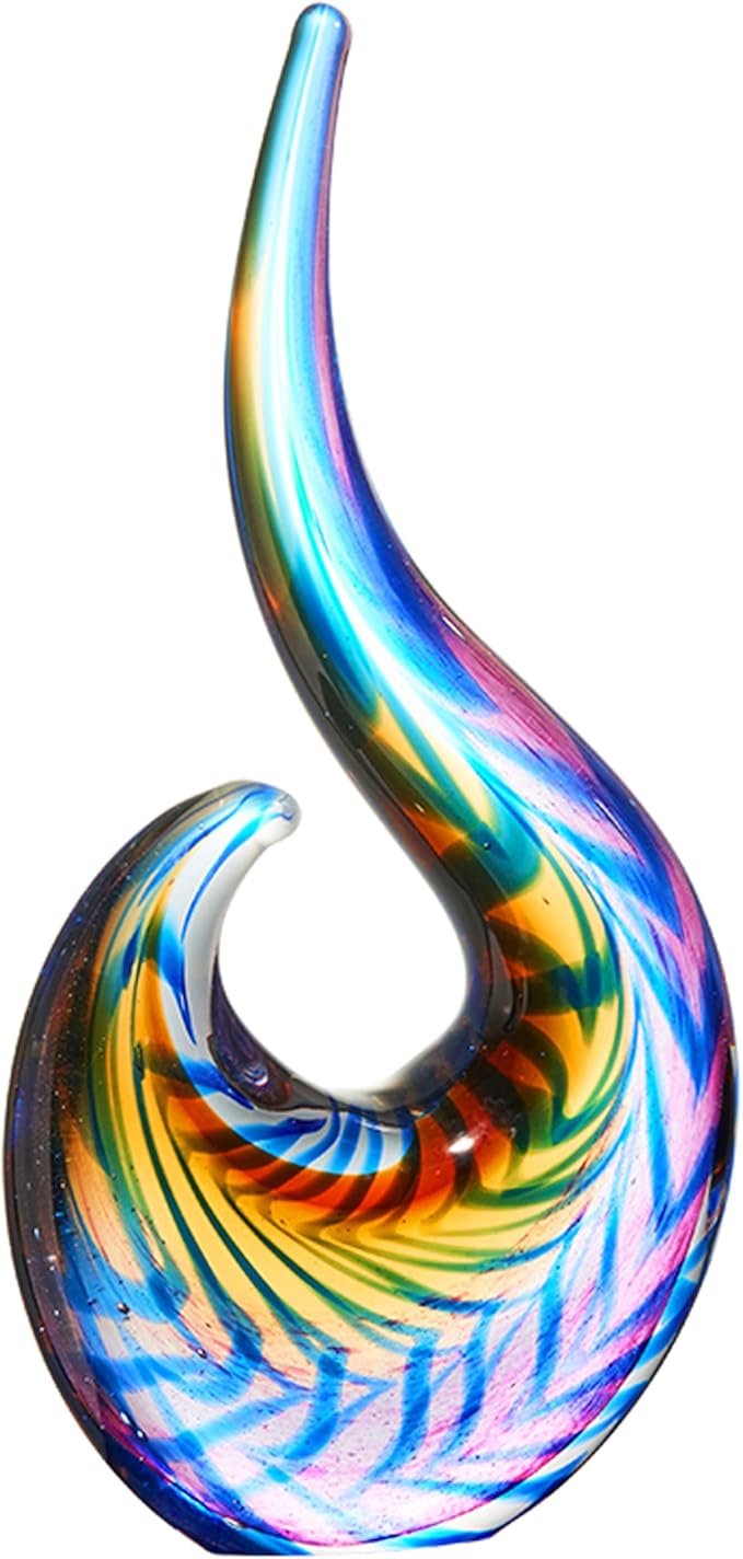 Luxury Lane Hand Blown Abstract Peacock Sommerso Art Glass Sculpture for Home Decor 12 inch Tall