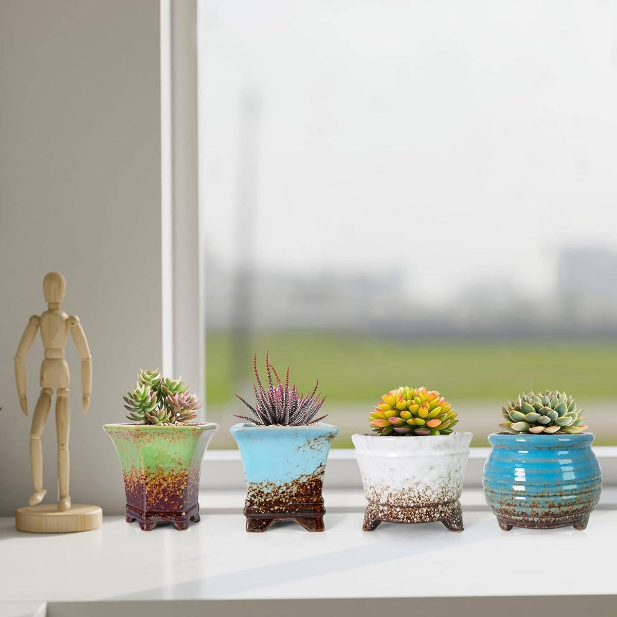 ARTKETTY Succulent Pots - Small Succulent Plant Pot with Drainage Pack of 6, Ceramic Cactus Planter