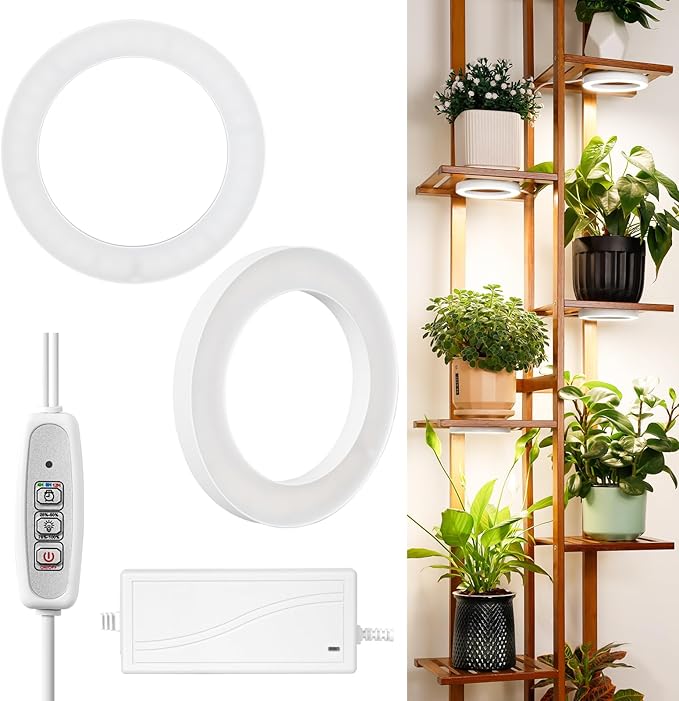 LORDEM 6.3” Ceiling Grow Light for Indoor Plants, 144 LEDs Full Spectrum Halo Grow Lamp, Under