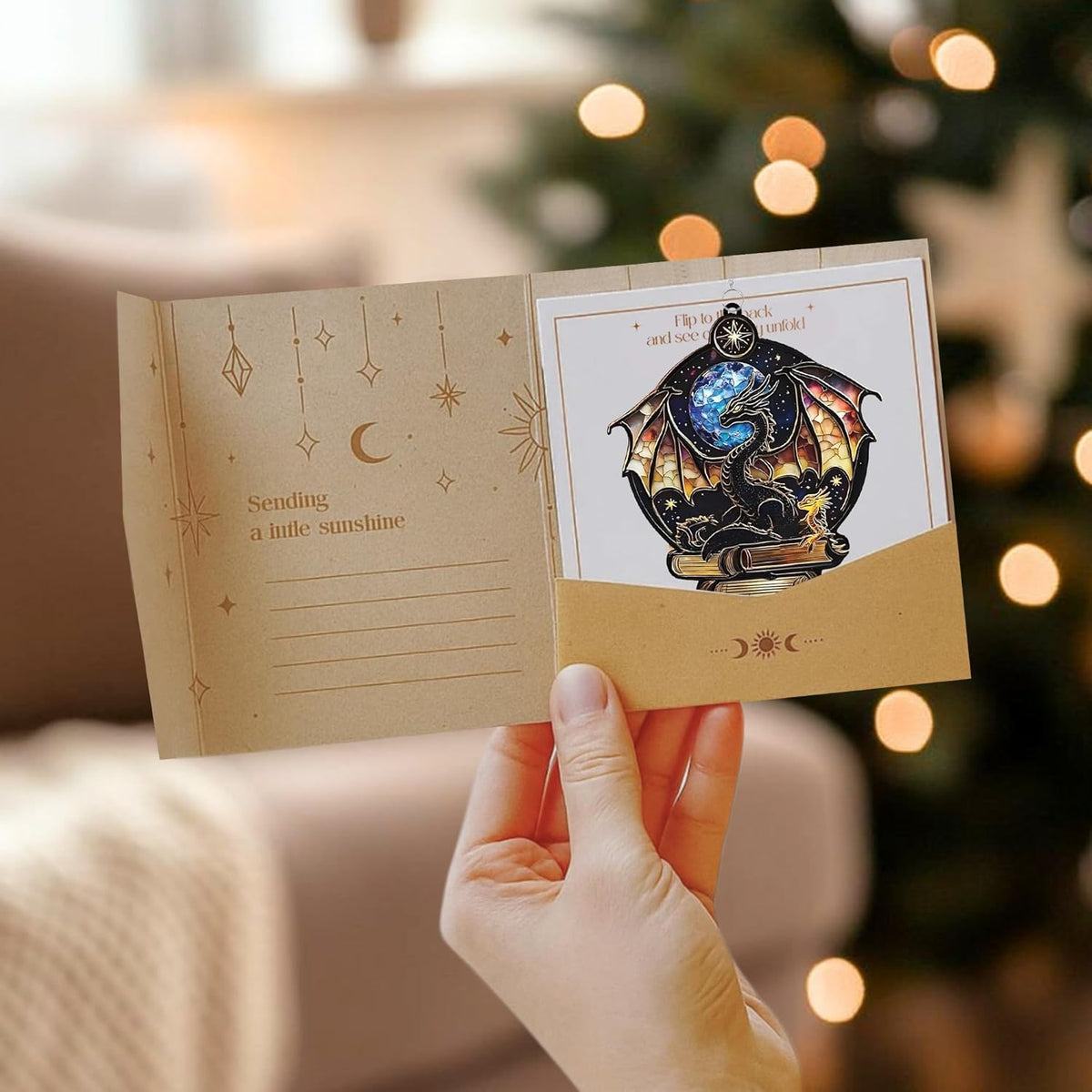 Dragon and Book Acrylic Suncatcher Stained Glass Effect Bookworm Window Car Hanging Christmas