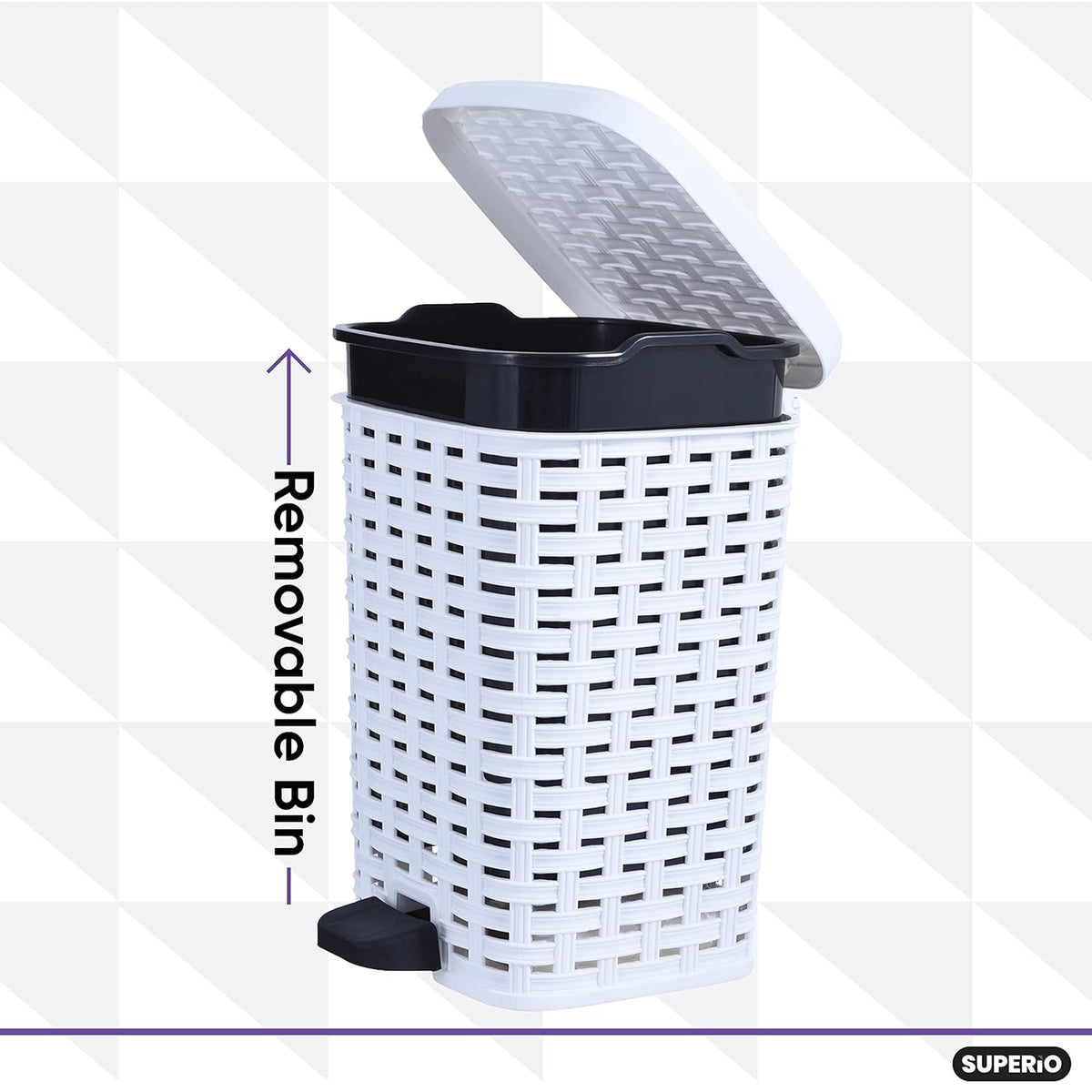 Superio Small Outdoor Trash Can with Lid for Dog Poop 6.8 Gallon/26 L Plastic Step On Garbage Can