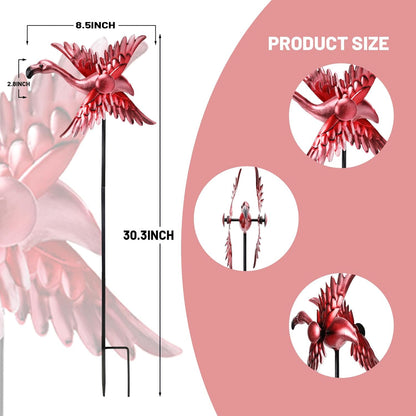 WONDER GARDEN Wind Spinners Outdoor - 2 Pack Small Metal Flamingo Wind Spinner Windmill, Wind