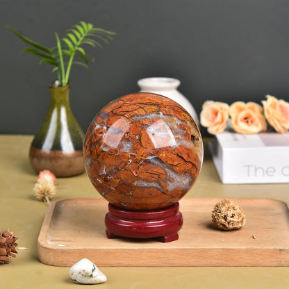 JIC Gem Natural Healing Crystal Sphere Ball Yellow Agate Crystal Decorative Ball with Display Stand