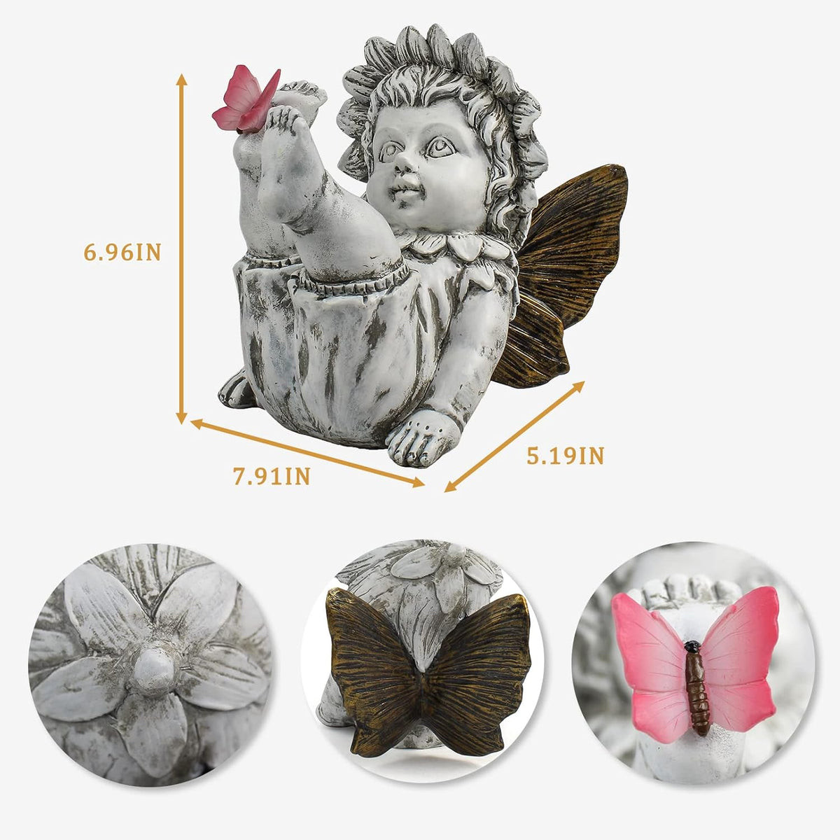 Garden Fairy Outdoor Solar Decor, Resin Ornaments for Patio Lawn Yard Porch, Playful Garden Flower