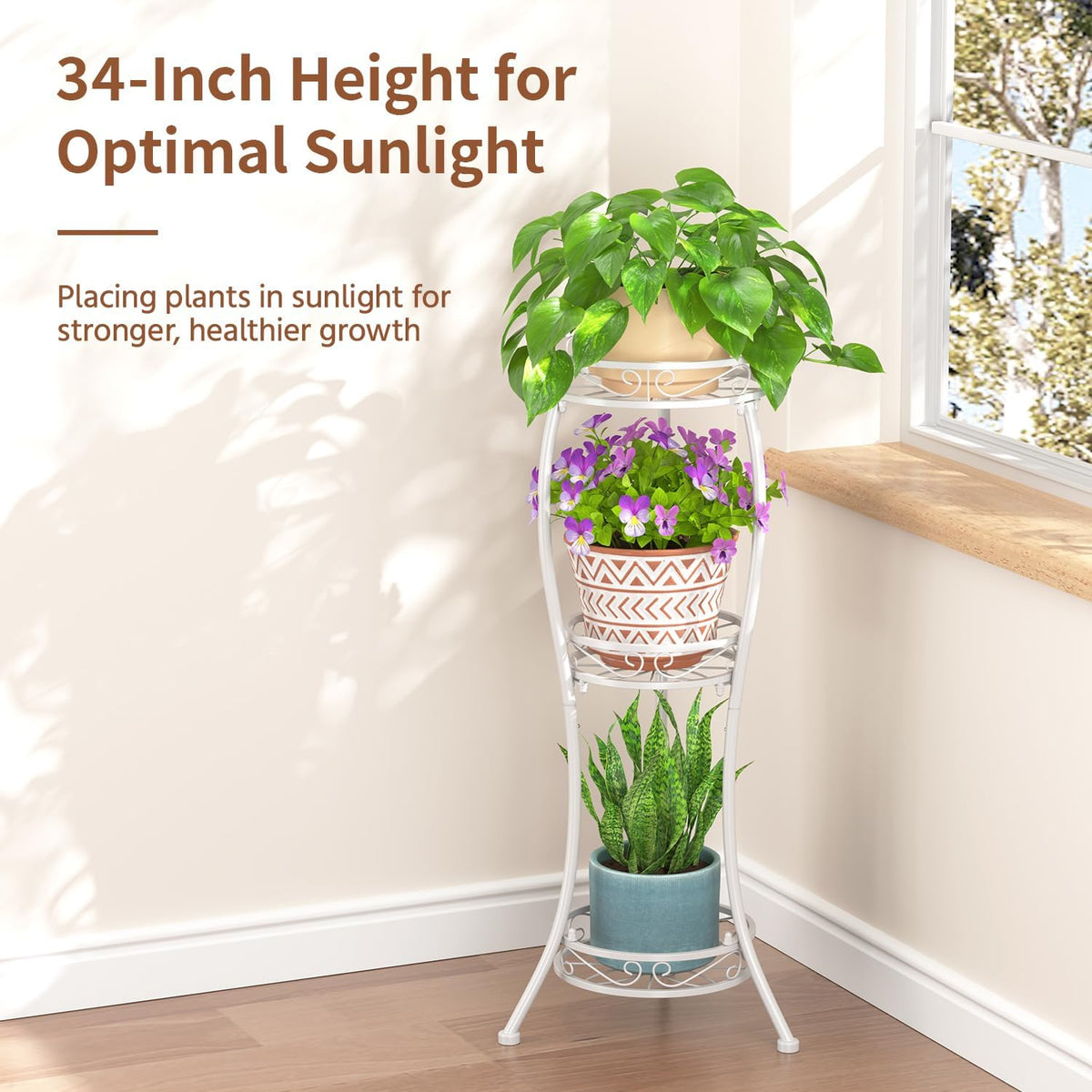 LASZOLA White 3 Tier Tall Plant Stand for Indoor Outdoor, Large Multiple Level Flower Planter