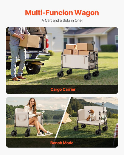 VEVOR 3-in-1 550lbs/220L Large Collapsible Folding Wagon, Convert to Bench, Foldable Beach Wagon