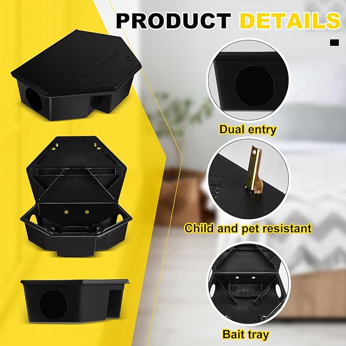 Qualirey 4 Pcs Rat Bait Station with Keys 13.58 x 8.98 x 3.35 Inch Rodent Station Rat Traps, Keeps
