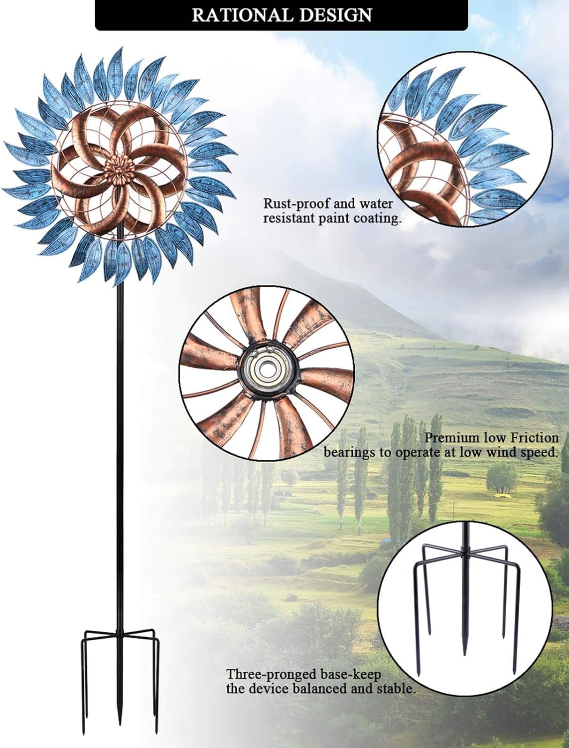 MUMTOP Wind Spinners Outdoor Metal 6.5 FT Large Two-Way Wind Sculptures for Patio Yard and Garden