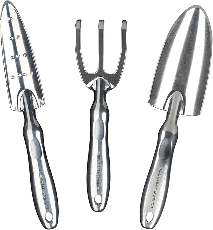 Gorilla Easy Connect Heavy Duty Garden Tools with Digging Trowel, Transplant Trowel and Cultivator