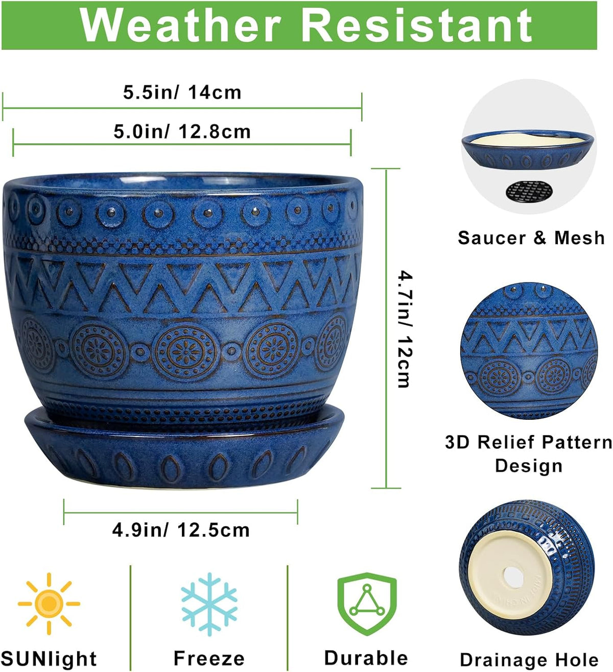 G EPGardening Pot for Plants 5 Inch - Ceramic Planter for Indoor Plants Outdoor, Succulent Pot with