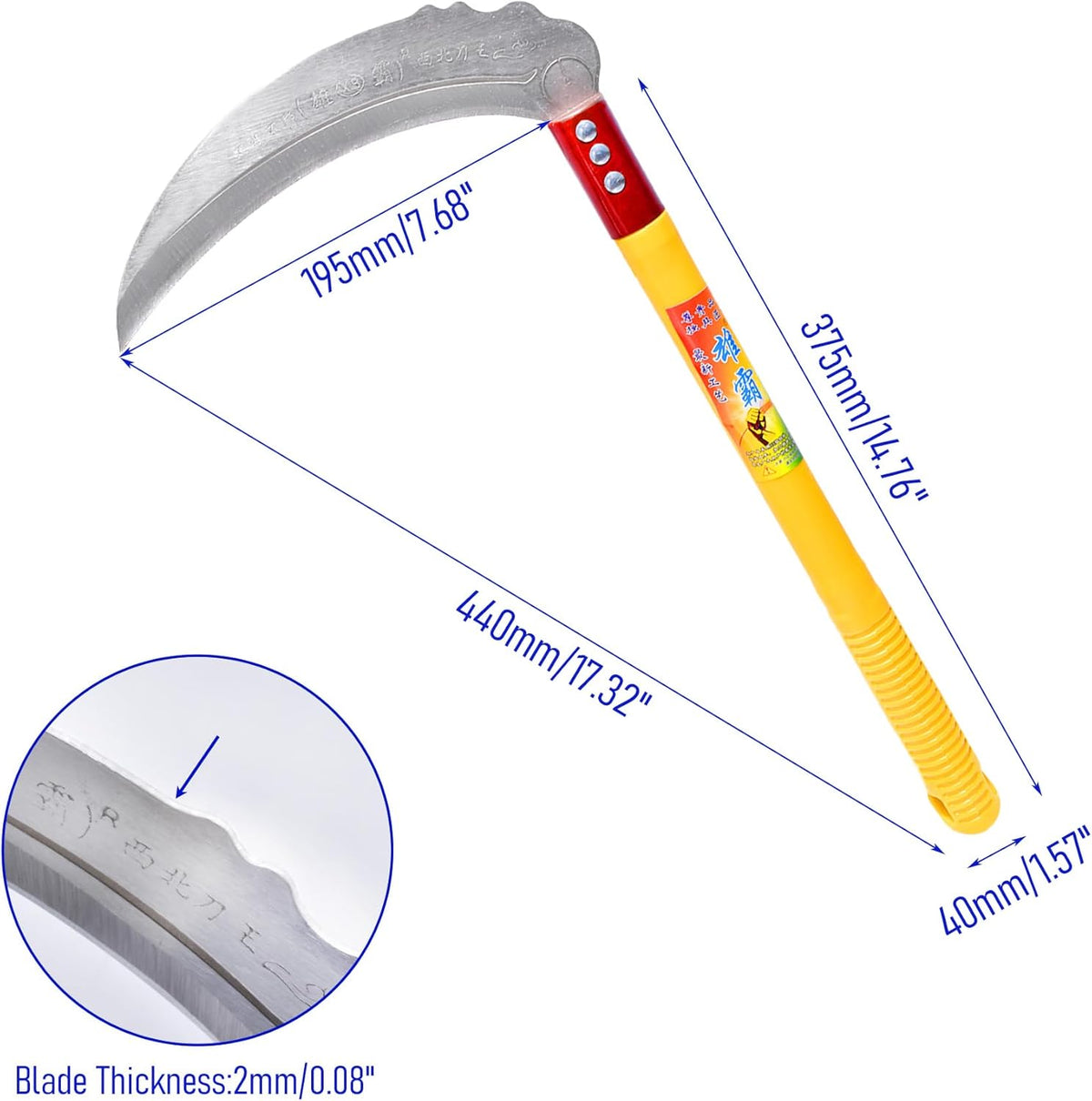 1pce 440mm/17.32in Carbon Steel Billhook Brush Clearing Sickle for Grass,Weeding Tools for