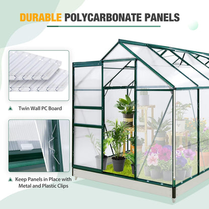EAGLE PEAK 10x6x7 Outdoor Walk-in Hobby Greenhouse with Adjustable Roof Vent, Rain Gutter, Base and