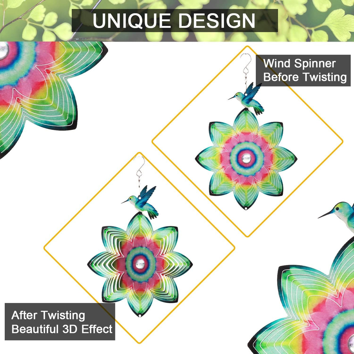 SPRING SONG Hummingbird on Mandala Flower Wind Spinner for Yard and Garden Stainless Steel Spinner