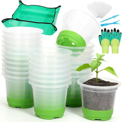 Caffox 57PCS Reusable Seed Starter Kit Includes 26 Packs 4" Clear Nursery Pots with Silicone Base