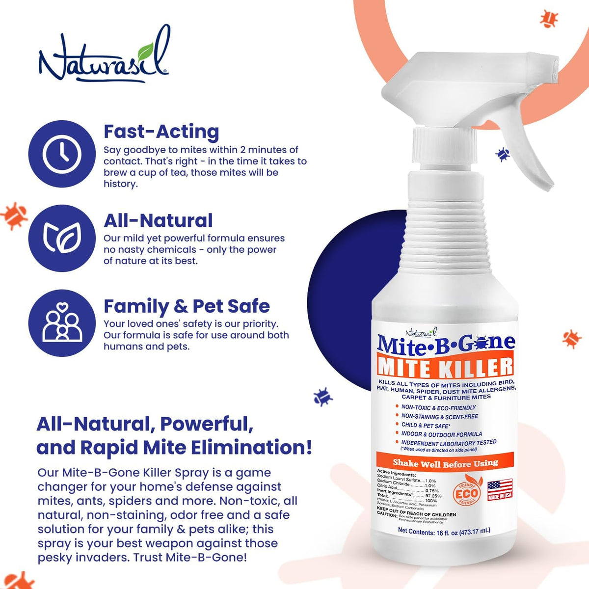 Mite Killer Spray by Mite-B-Gone — Kills Human Mites, Bird, Dust, Spider, Rat, Turkey, Carpet