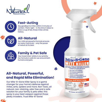 Mite Killer Spray by Mite-B-Gone — Kills Human Mites, Bird, Dust, Spider, Rat, Turkey, Carpet