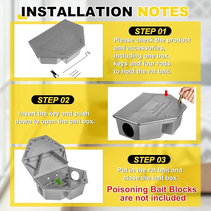 Qualirey 2 Pcs Rat Bait Station with Keys 13.58 x 8.98 x 3.35 Inch Rodent Station Rat Traps, Keeps