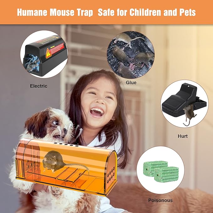 4 Pack Humane Mouse Traps No Kill, Live Mouse Traps Indoor, Reusable Small Mice Trap Catcher for
