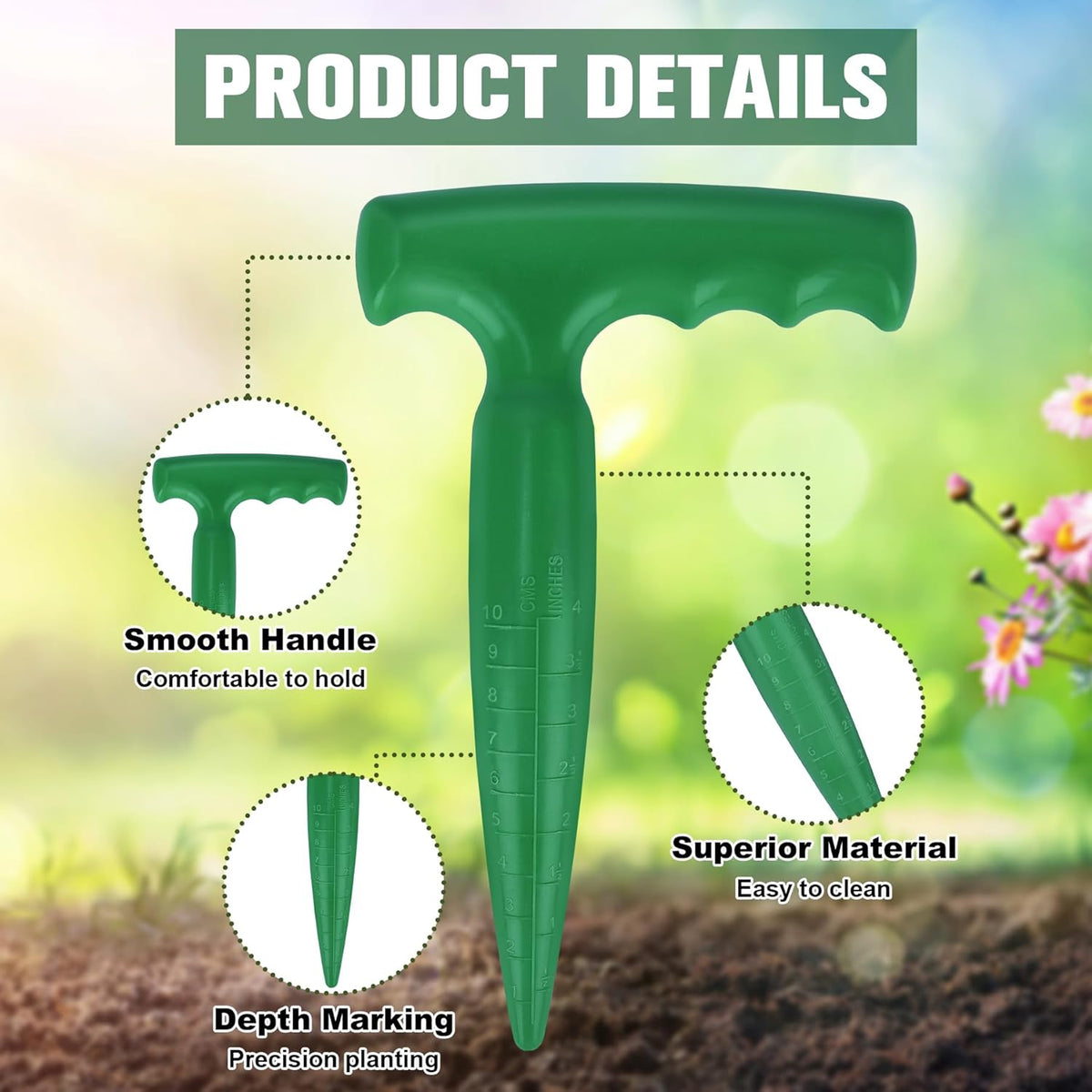 Seed Planter Tool, 6.9" Dibber Garden Tool, Plastic Seed Dibbler for Planting, Bulb Digger Garden