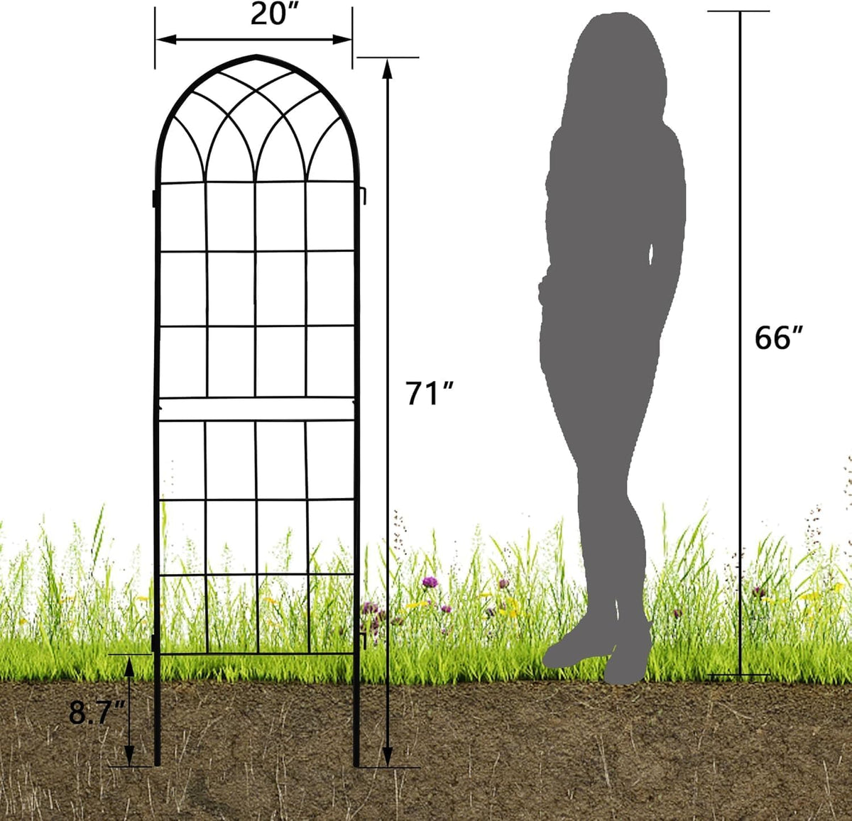 LZRS 4 Pack 71x20in Rustic Iron Arch Decoration Garden Trellis with Black Metal Coating – Perfect