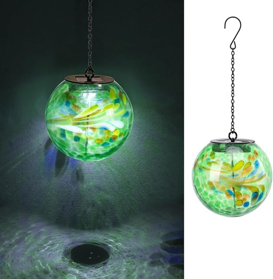 VCUTEKA Solar Hanging Lanterns, Outdoor Glass Gazing Ball Lights with Hook, Waterproof