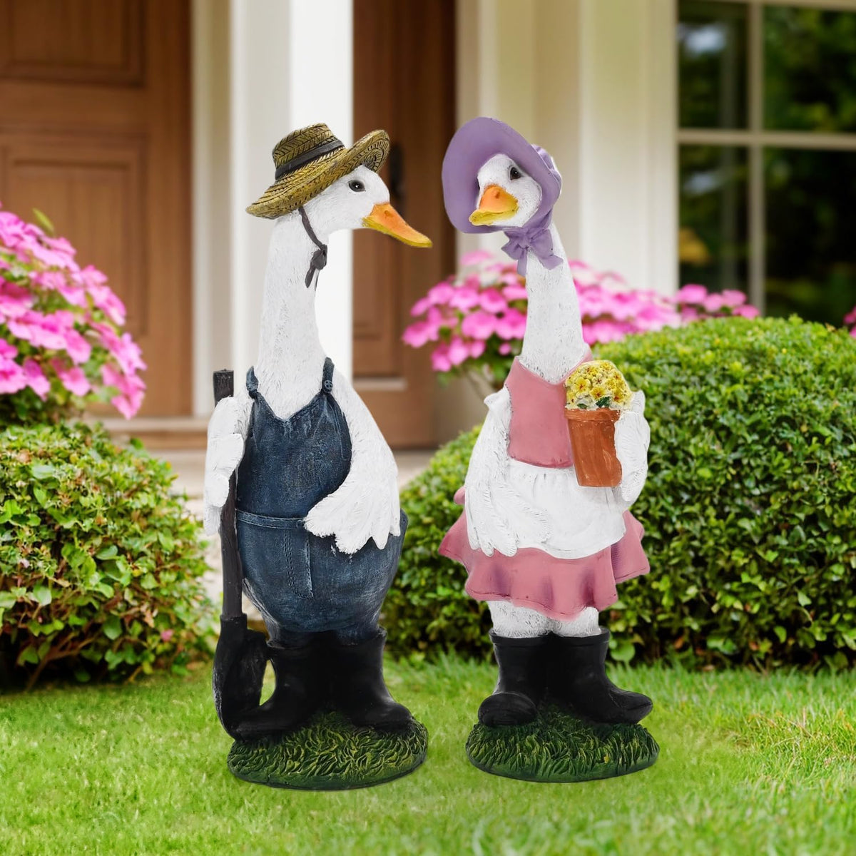 Porch Goose Statue Outfits Large Garden Sculpture Cement Home Outdoor Decorations Lawn Resin Big