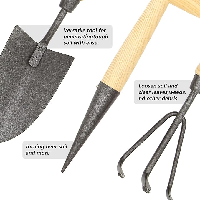 Japanese Gardening Tools Set, 6 Pcs Garden Tools Set, Black Painted Stainless Steel Heavy Duty