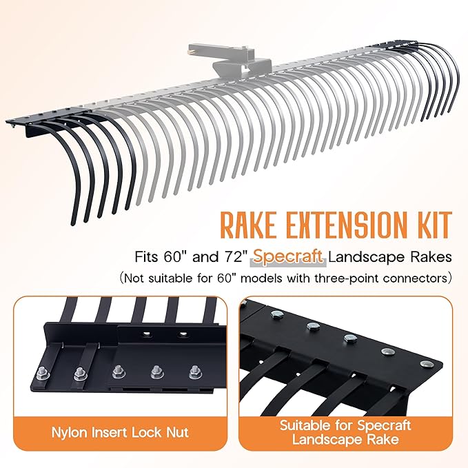 Specraft Tow Behind Landscape Rake Extension Kit, 2 Pack Width Expander with Heavy Duty Steel