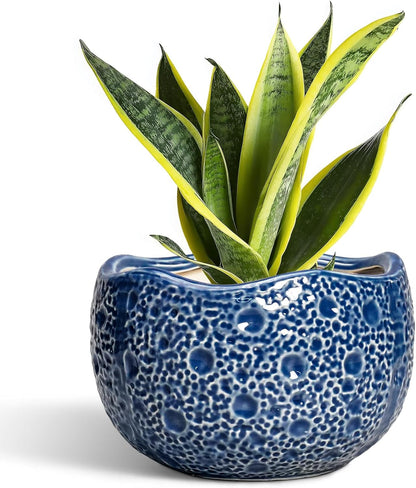 Ceramic Pots for Plants - 8 Inch Round Planter with Drainage Hole, Round Decorative Plant Pots for