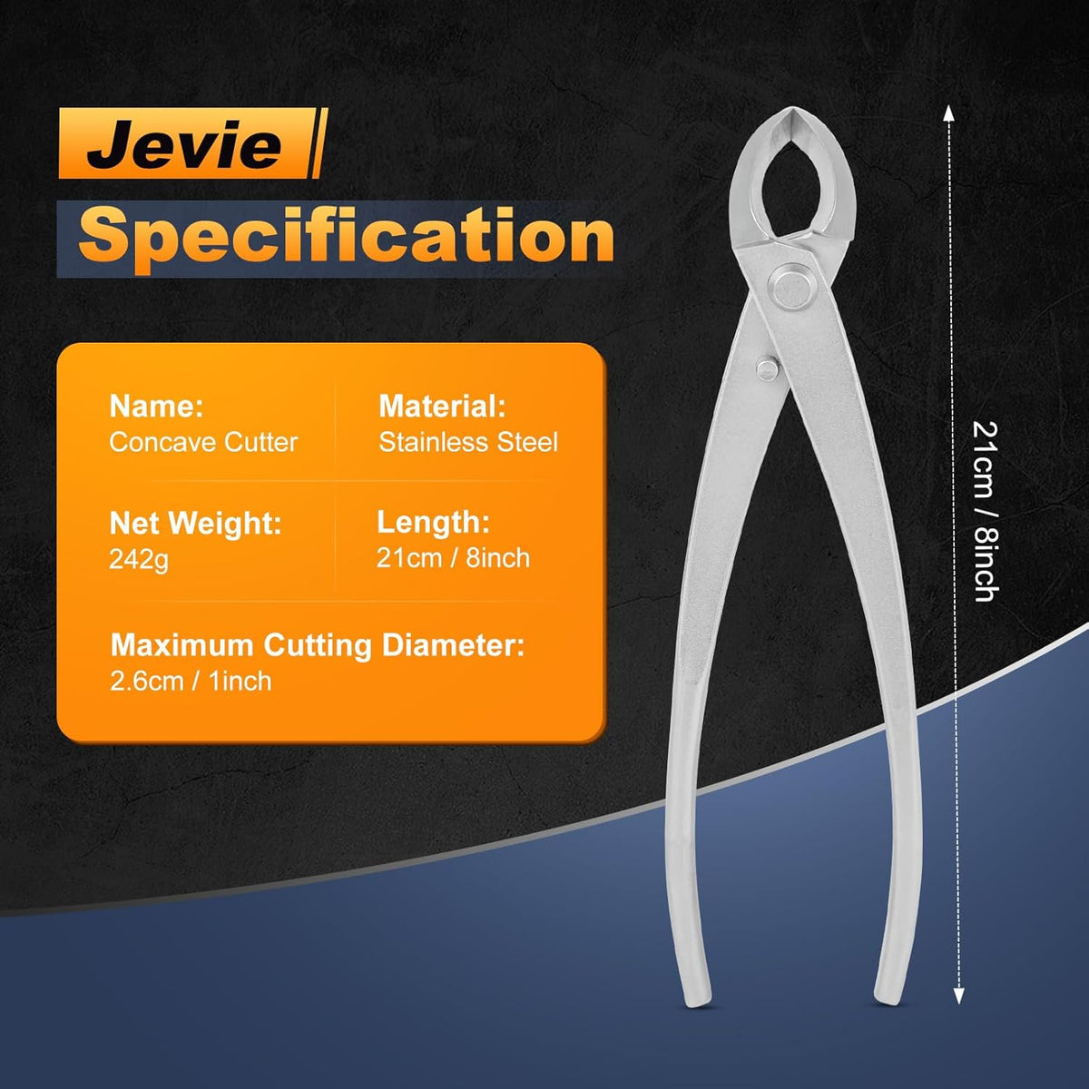 8 inch Concave Cutter, Stainless Steel Cutter for Bonsai & Gardening Pruning, Supplied By Jevie