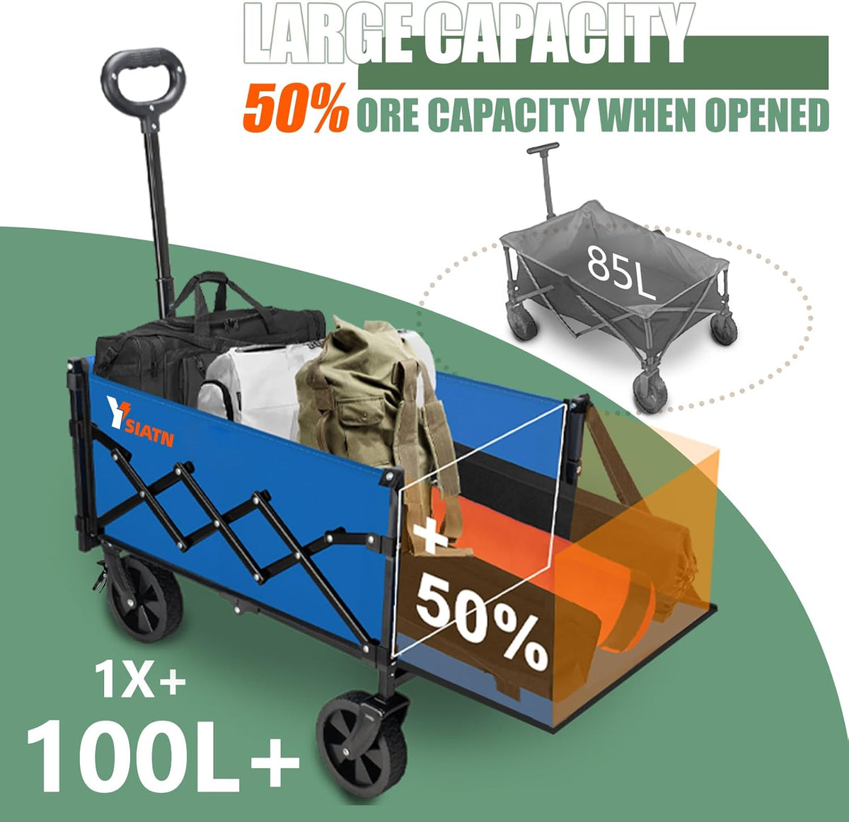 Collapsible Folding Wagon Cart with Tailgate - 300lbs Heavy Duty Foldable Utility Wagon and Brake