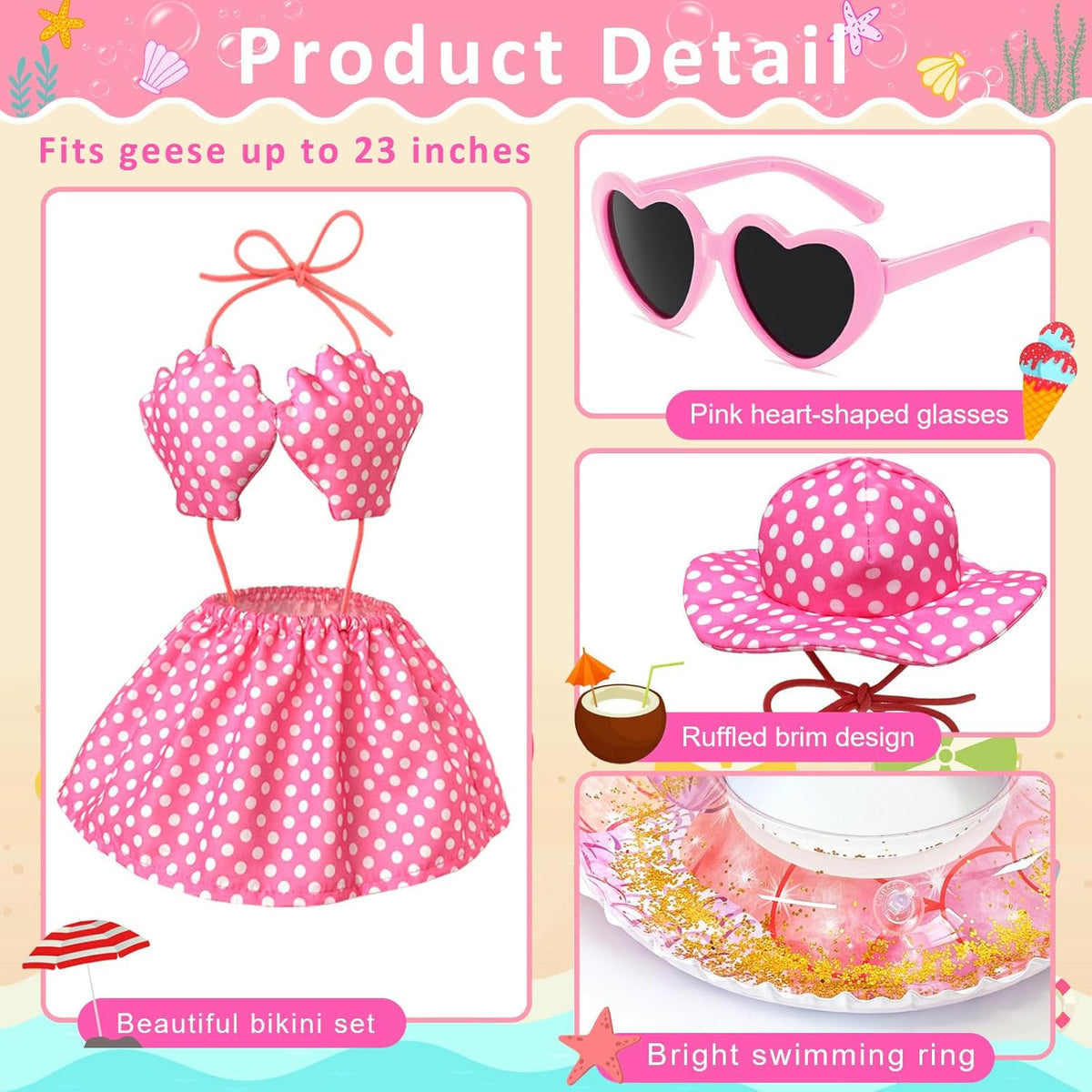 Summer Bikini Porch Goose Outfits, 23 Inch Hawaiian Goose Clothes for Cement Goose, Porch Goose