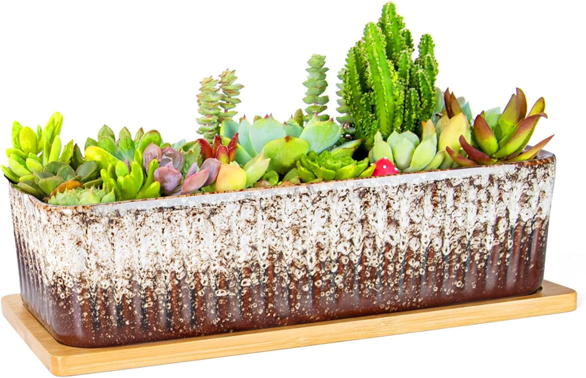 Succulent Pots - 12 Inch Large Succulent Planters with Drainage Tray, Window Sill Planter, Long