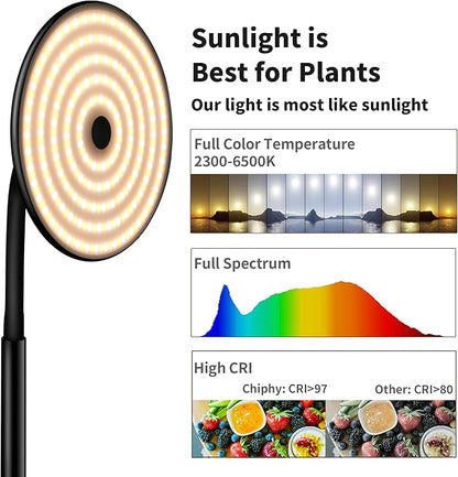 chiphy Grow Lamp, 60W Full Spectrum Grow Lights for Indoor Plants, 4/8/12H Timer, 2300K-6500K, 10