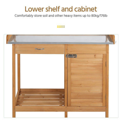 Yaheetech Potting Bench Outdoor Potting Table with Storage,Natural Wood