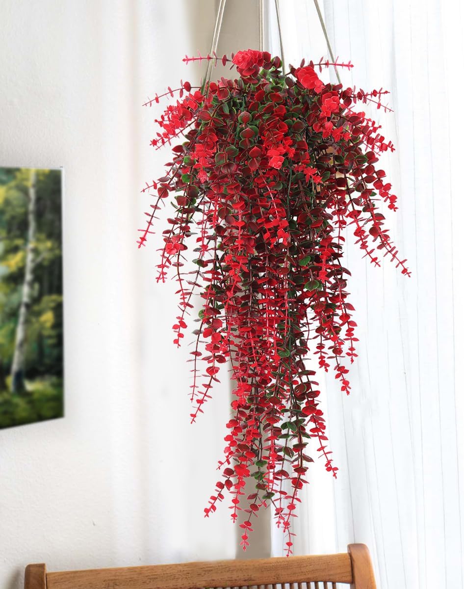 Hanging Artificial Plants Fake Vine Hanging Eucalyptus Leaf Plant Artificial UV Resistant Hanging