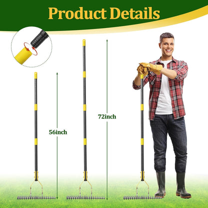Thatch Rake,Cold-Pressed Steel Dethatcher Rake - 56 inch Adjustable Handle, Ergonomic Grip