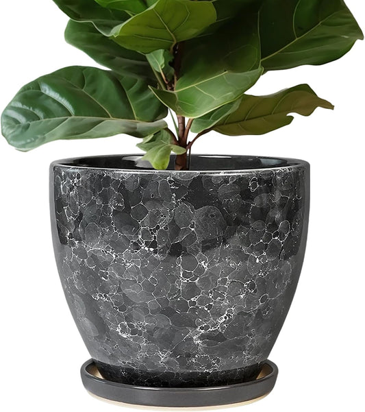 Ceramic Pots for Plants - 10 Inch Planter for Indoor Outdoor, Decorative Round Flower Pot with